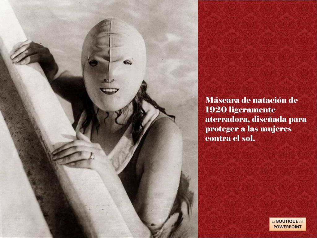 Máscara de natación de 1920 ligeramente aterradora, diseñada para proteger a las mujeres contra el sol.