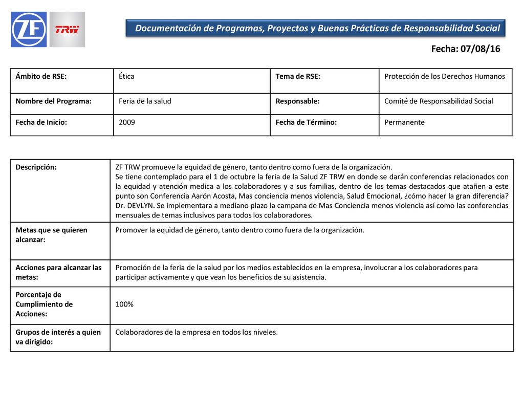 Documentación de Programas, Proyectos y Buenas Prácticas de Responsabilidad Social