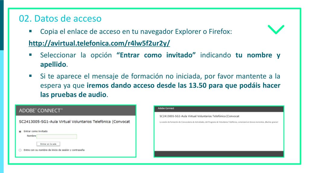 02. Datos de acceso Copia el enlace de acceso en tu navegador Explorer o Firefox: