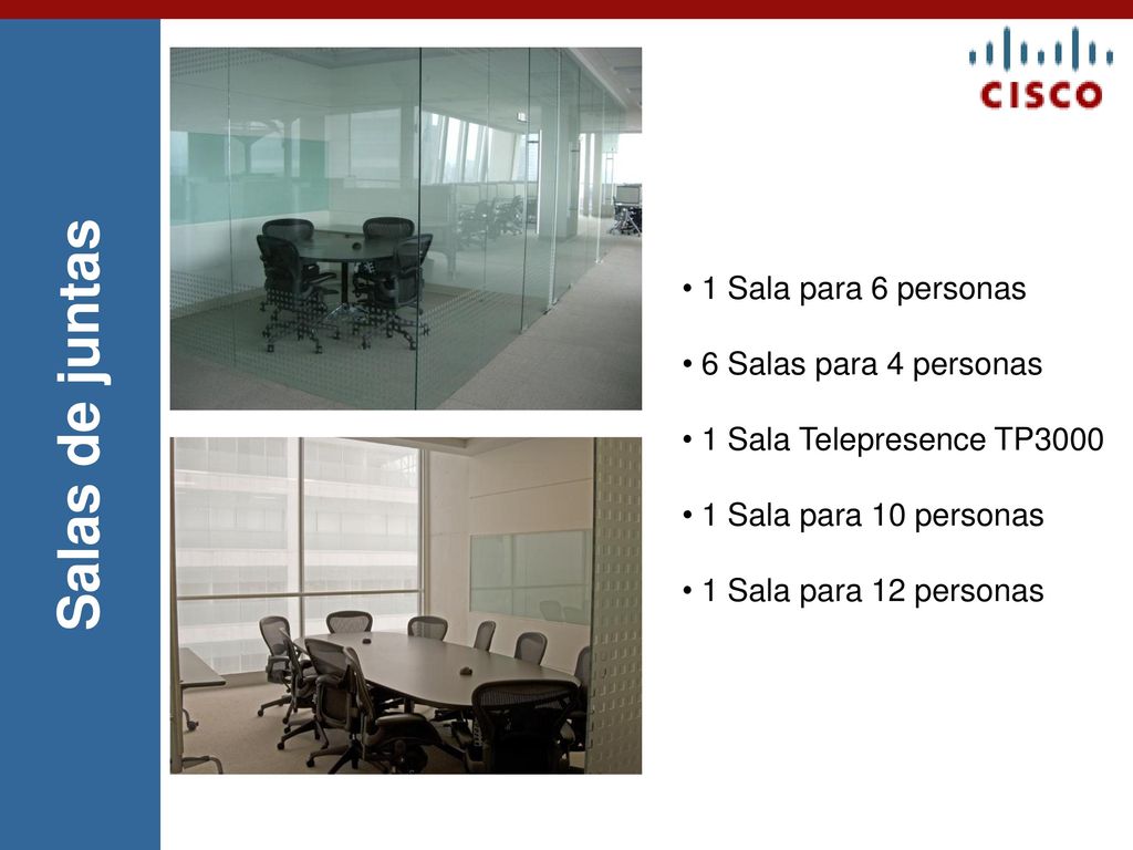 Salas de juntas 1 Sala para 6 personas 6 Salas para 4 personas