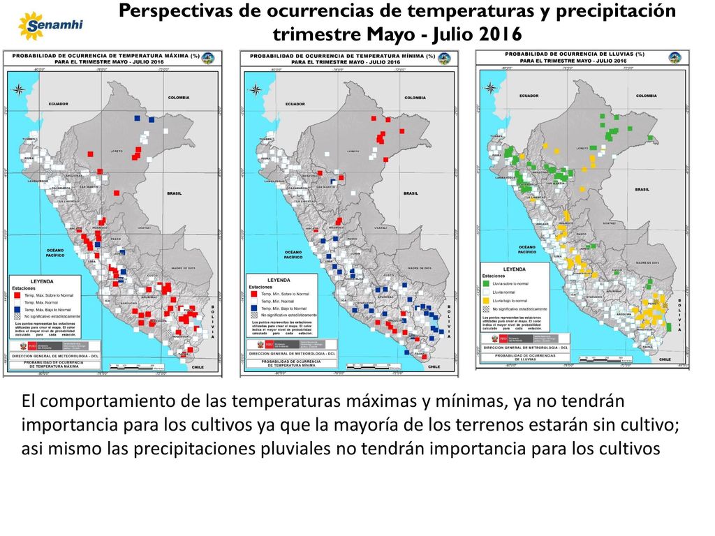 Perspectivas de ocurrencias de temperaturas y precipitación trimestre Mayo - Julio 2016