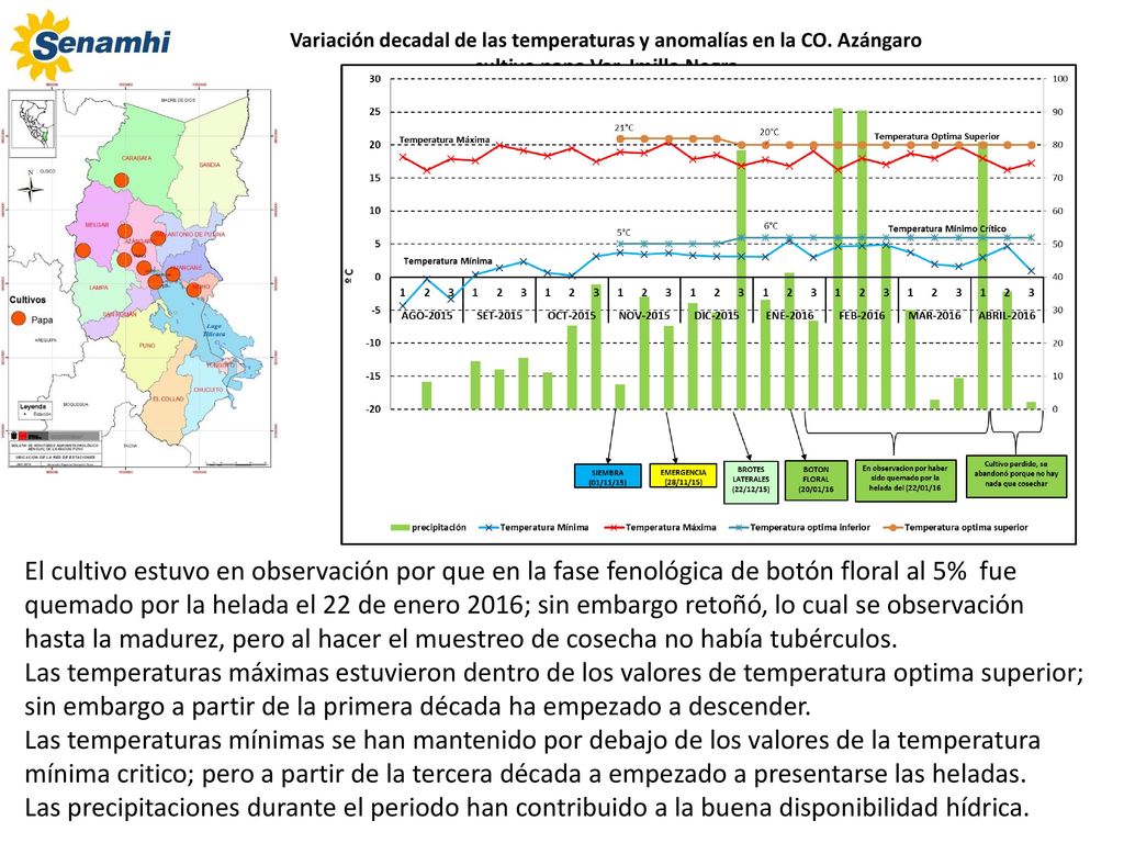 Variación decadal de las temperaturas y anomalías en la CO. Azángaro