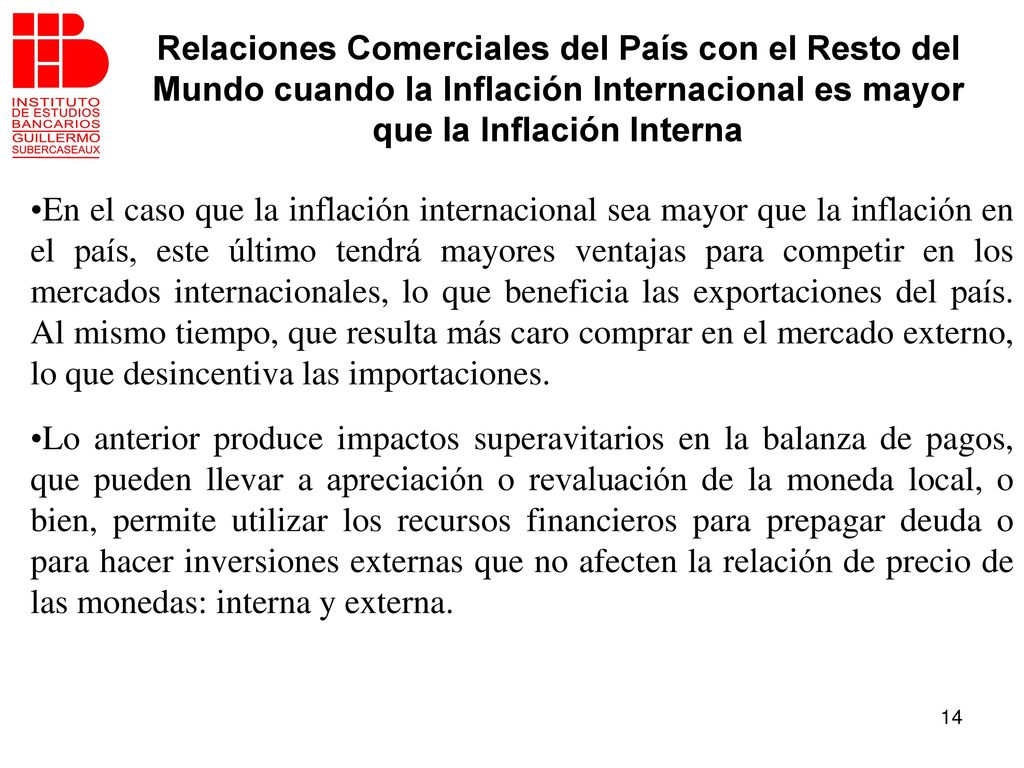 Relaciones Comerciales del País con el Resto del Mundo cuando la Inflación Internacional es mayor que la Inflación Interna