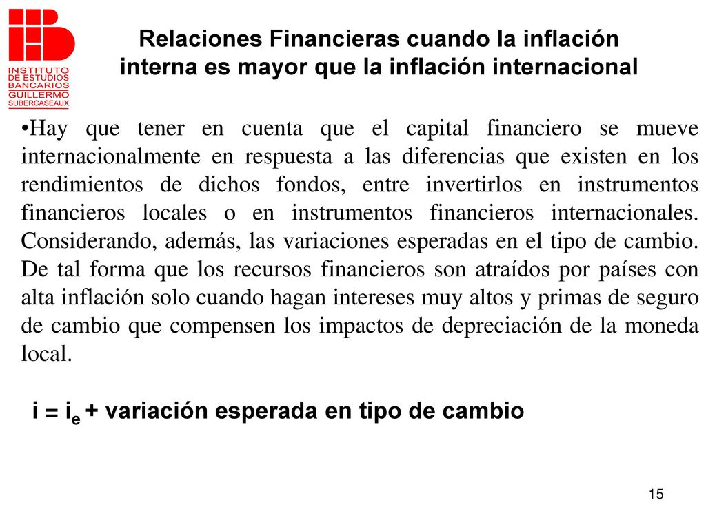 Relaciones Financieras cuando la inflación interna es mayor que la inflación internacional