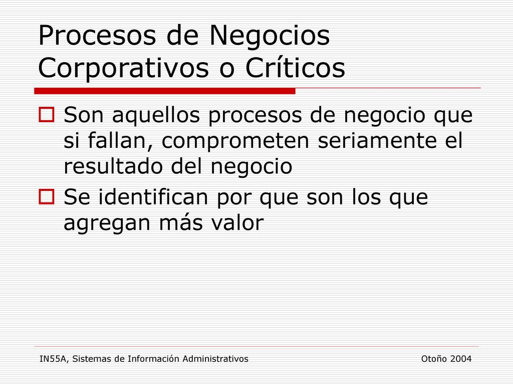 Procesos de Negocios Corporativos o Críticos