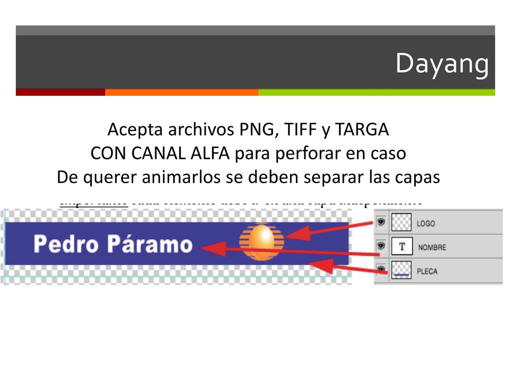 Dayang Acepta archivos PNG, TIFF y TARGA CON CANAL ALFA para perforar en caso.