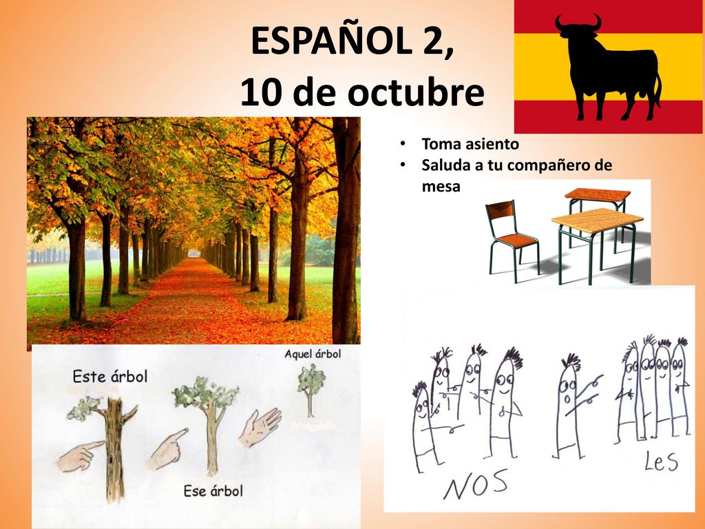 ESPAÑOL 2, 10 de octubre Toma asiento Saluda a tu compañero de mesa