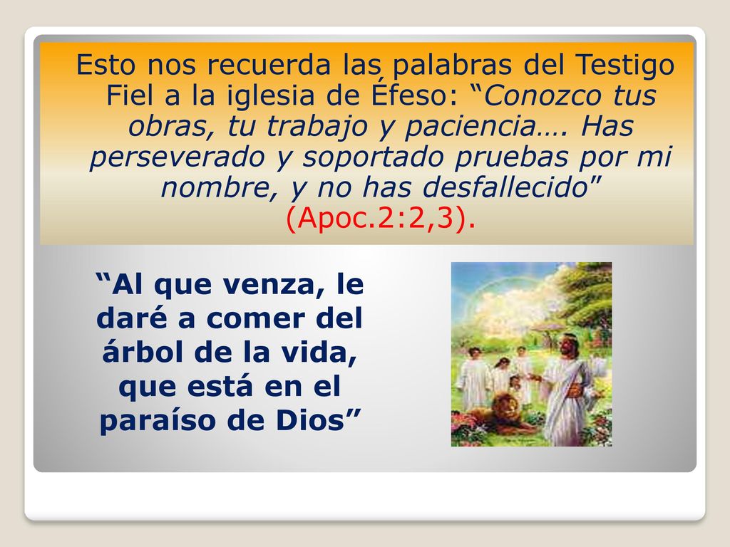 Esto nos recuerda las palabras del Testigo Fiel a la iglesia de Éfeso: Conozco tus obras, tu trabajo y paciencia…. Has perseverado y soportado pruebas por mi nombre, y no has desfallecido (Apoc.2:2,3).
