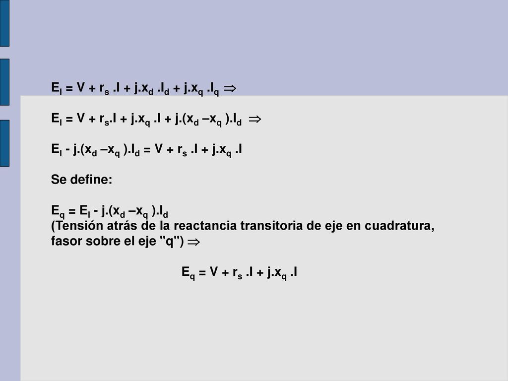 EI = V + rs .I + j.xd .Id + j.xq .Iq 