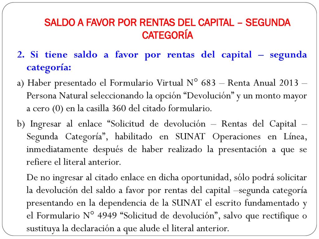 SALDO A FAVOR POR RENTAS DEL CAPITAL – SEGUNDA CATEGORÍA