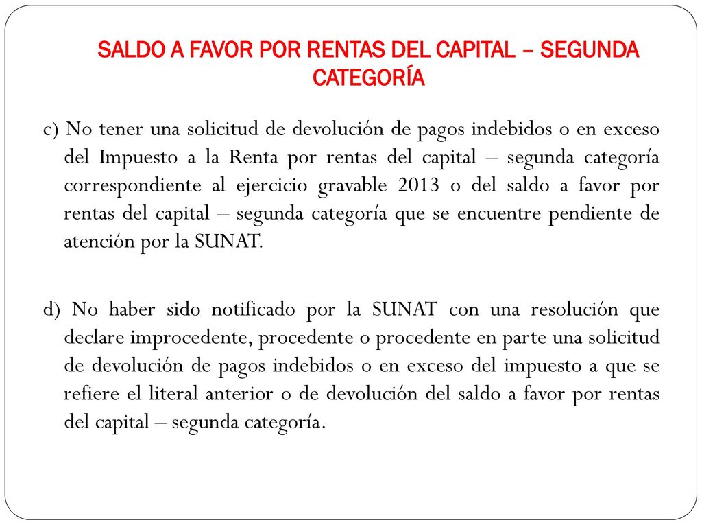 SALDO A FAVOR POR RENTAS DEL CAPITAL – SEGUNDA CATEGORÍA