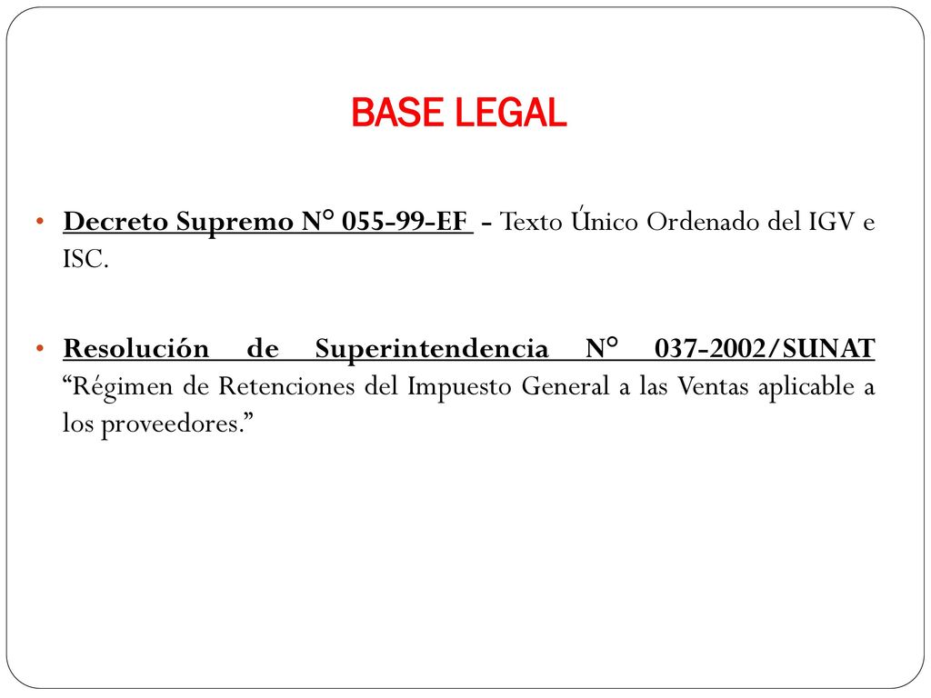 BASE LEGAL Decreto Supremo N° EF - Texto Único Ordenado del IGV e ISC.