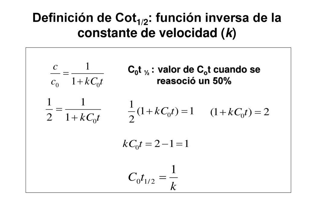 Definición de Cot1/2: función inversa de la constante de velocidad (k)