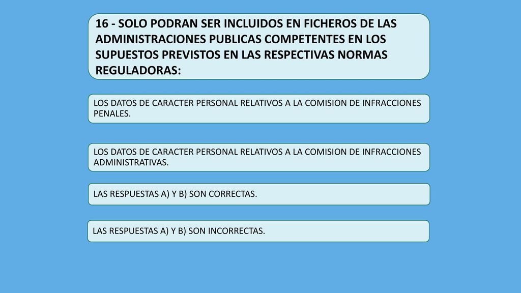 16 - SOLO PODRAN SER INCLUIDOS EN FICHEROS DE LAS ADMINISTRACIONES PUBLICAS COMPETENTES EN LOS SUPUESTOS PREVISTOS EN LAS RESPECTIVAS NORMAS REGULADORAS: