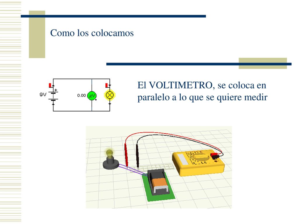 Como los colocamos El VOLTIMETRO, se coloca en paralelo a lo que se quiere medir