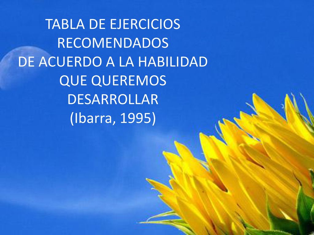 TABLA DE EJERCICIOS RECOMENDADOS DE ACUERDO A LA HABILIDAD QUE QUEREMOS DESARROLLAR (Ibarra, 1995)