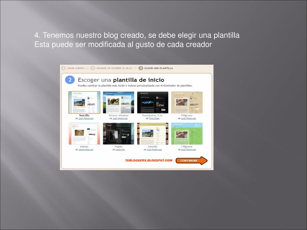 4. Tenemos nuestro blog creado, se debe elegir una plantilla
