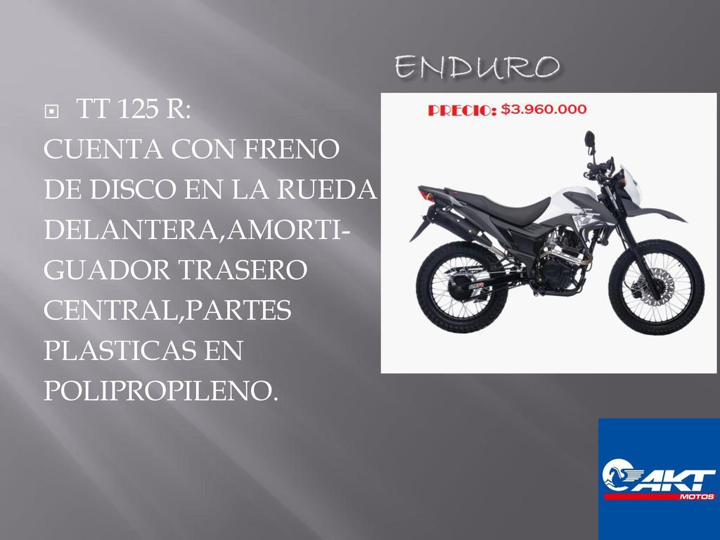 ENDURO TT 125 R: CUENTA CON FRENO DE DISCO EN LA RUEDA