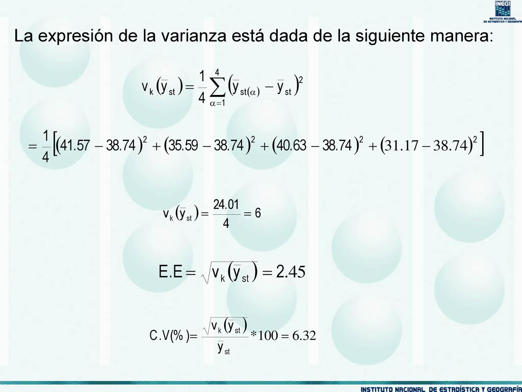 La expresión de la varianza está dada de la siguiente manera: