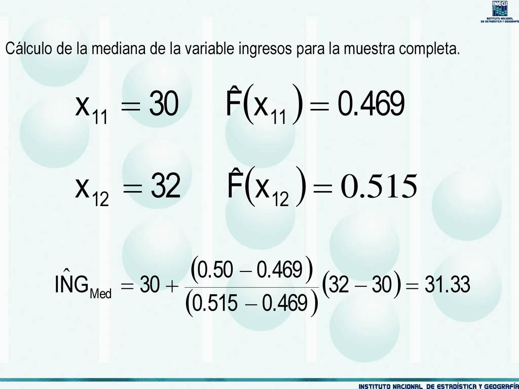 Cálculo de la mediana de la variable ingresos para la muestra completa.