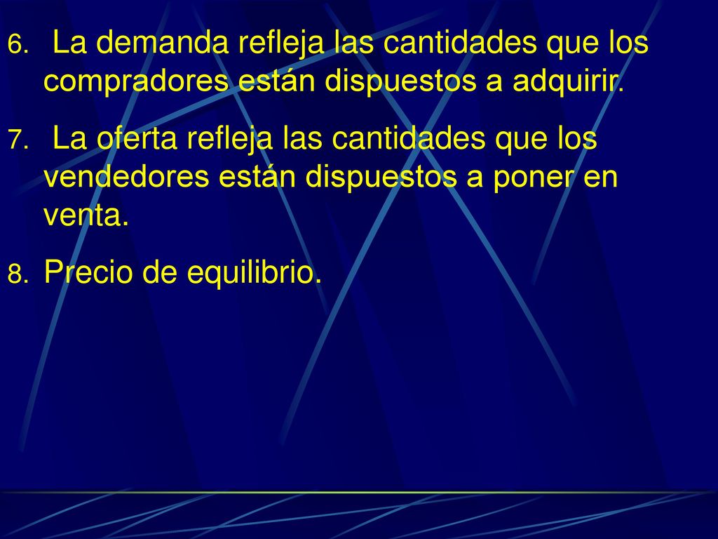 La demanda refleja las cantidades que los compradores están dispuestos a adquirir.