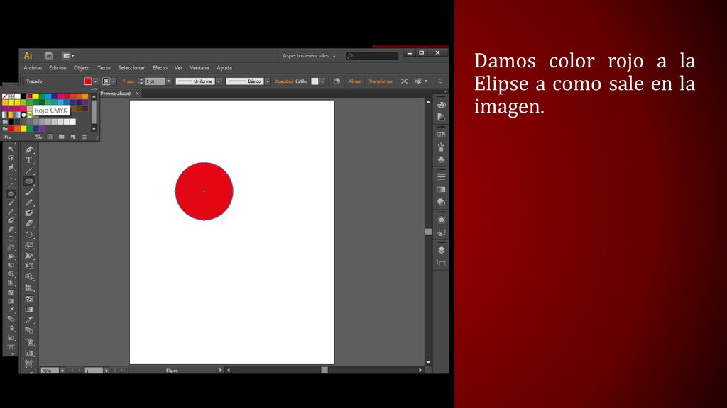 Damos color rojo a la Elipse a como sale en la imagen.
