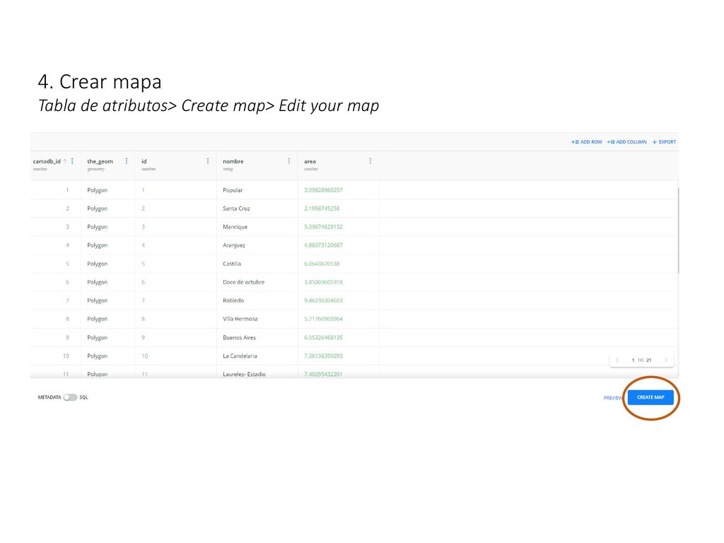 4. Crear mapa Tabla de atributos> Create map> Edit your map