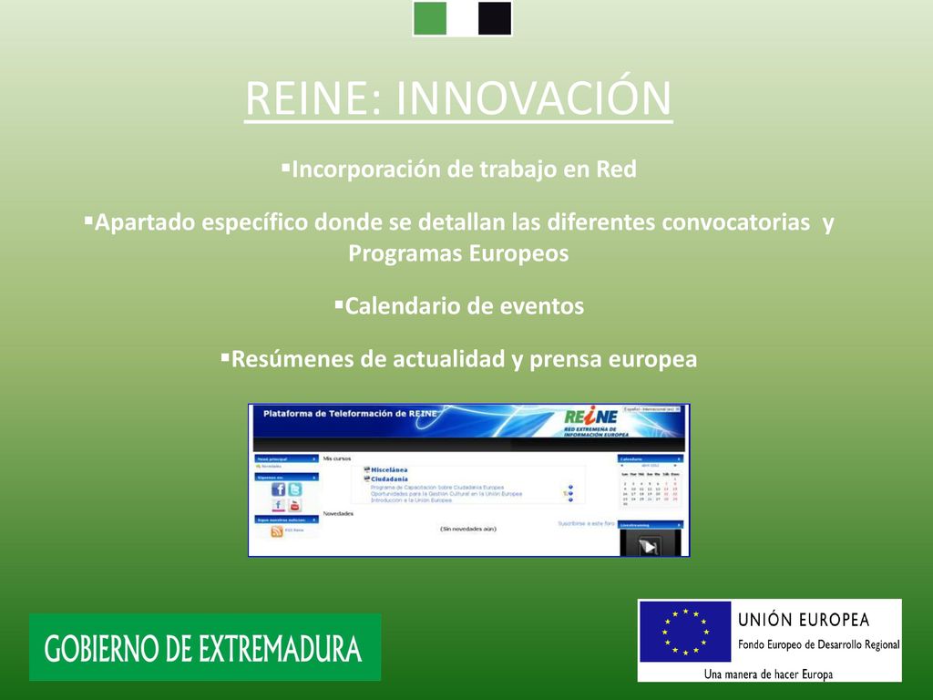 REINE: INNOVACIÓN Incorporación de trabajo en Red