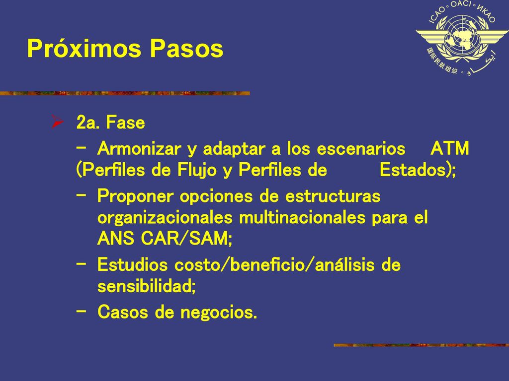 Próximos Pasos 2a. Fase. - Armonizar y adaptar a los escenarios ATM (Perfiles de Flujo y Perfiles de Estados);
