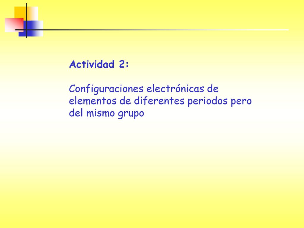 Actividad 2: Configuraciones electrónicas de elementos de diferentes periodos pero del mismo grupo