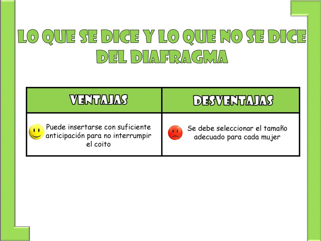 VENTAJAS DESVENTAJAS LO QUE SE DICE Y LO QUE NO SE DICE Del diafragma