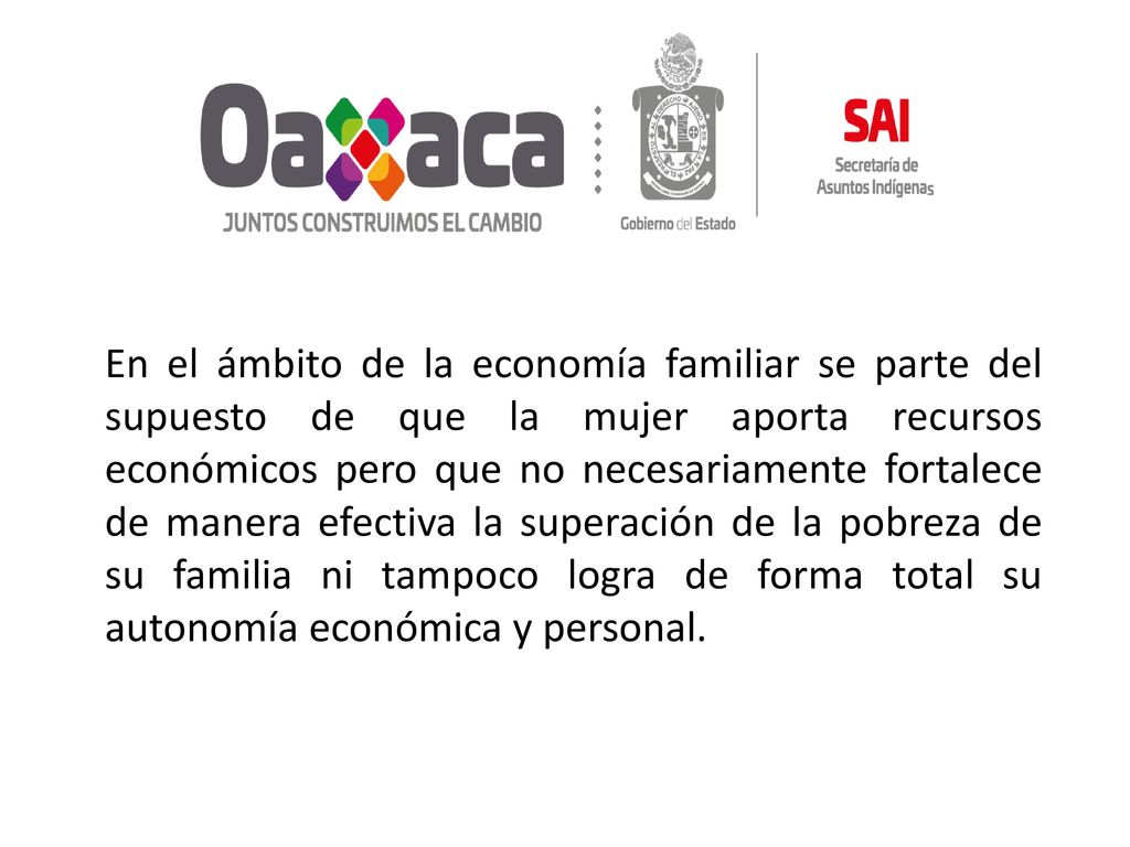 En el ámbito de la economía familiar se parte del supuesto de que la mujer aporta recursos económicos pero que no necesariamente fortalece de manera efectiva la superación de la pobreza de su familia ni tampoco logra de forma total su autonomía económica y personal.