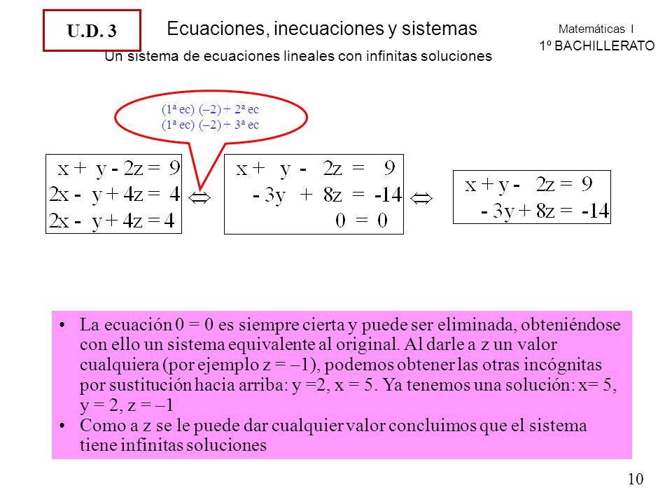 Un sistema de ecuaciones lineales con infinitas soluciones