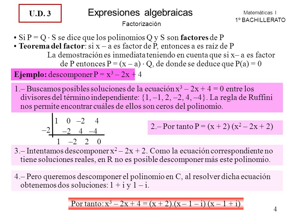 Si P = Q . S se dice que los polinomios Q y S son factores de P