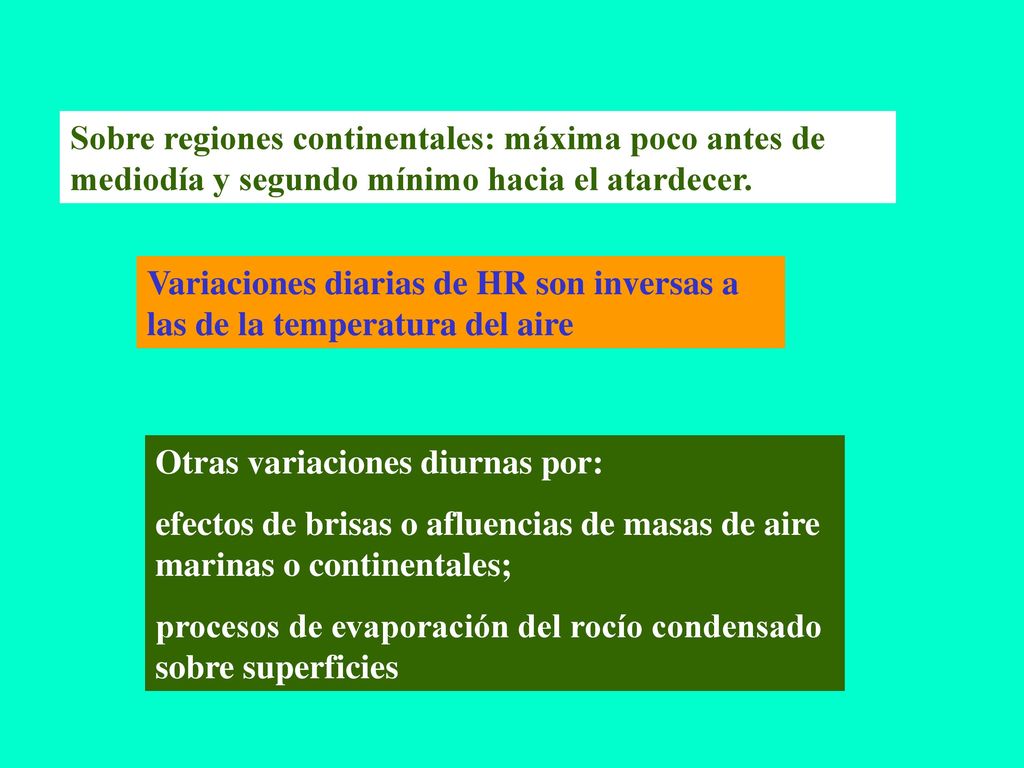 Sobre regiones continentales: máxima poco antes de mediodía y segundo mínimo hacia el atardecer.