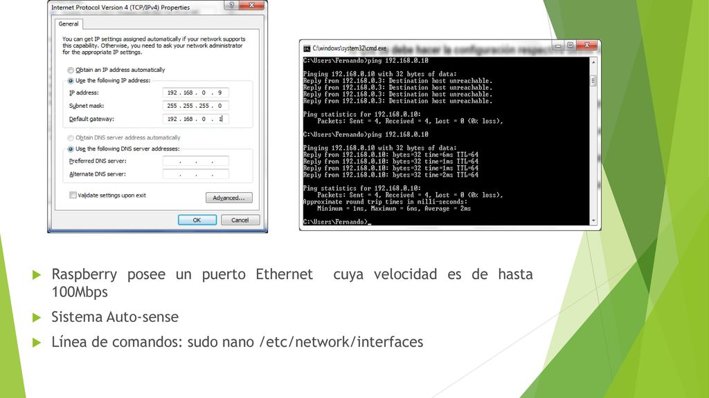 Raspberry posee un puerto Ethernet cuya velocidad es de hasta 100Mbps