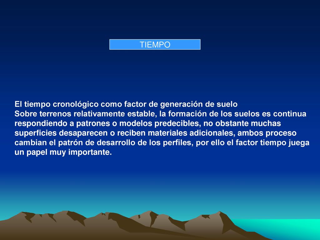 TIEMPO El tiempo cronológico como factor de generación de suelo.