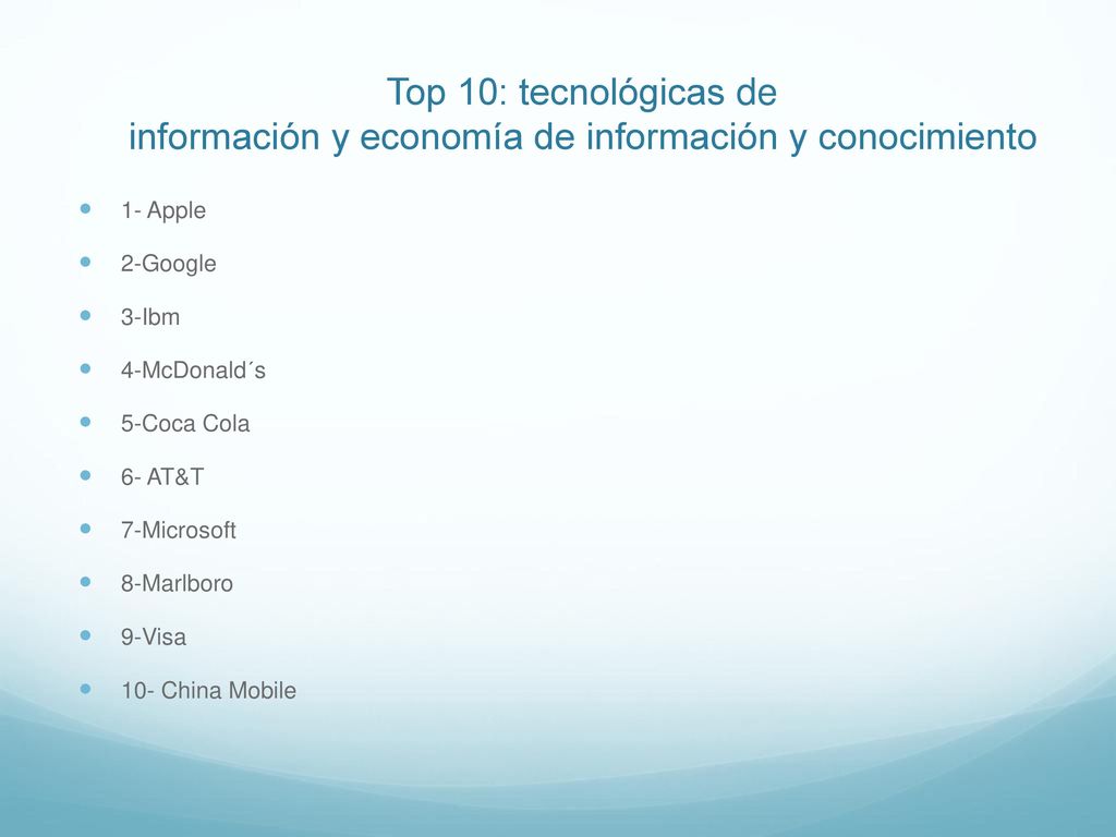 Top 10: tecnológicas de información y economía de información y conocimiento