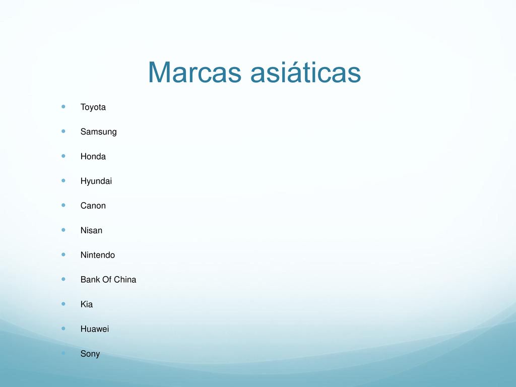 Marcas asiáticas Toyota Samsung Honda Hyundai Canon Nisan Nintendo