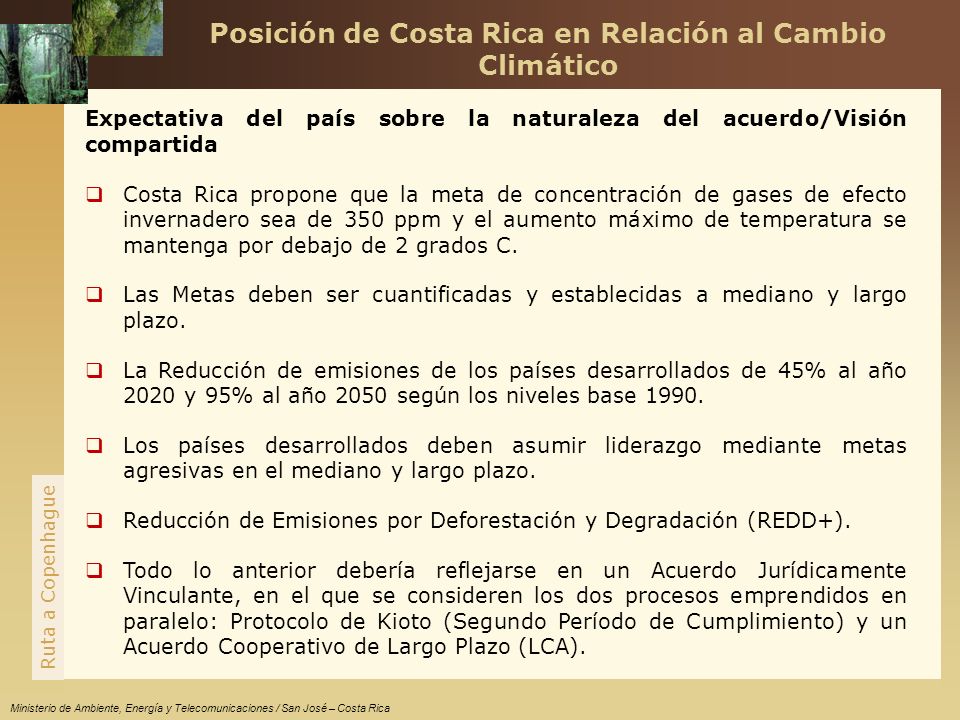 Posición de Costa Rica en Relación al Cambio Climático