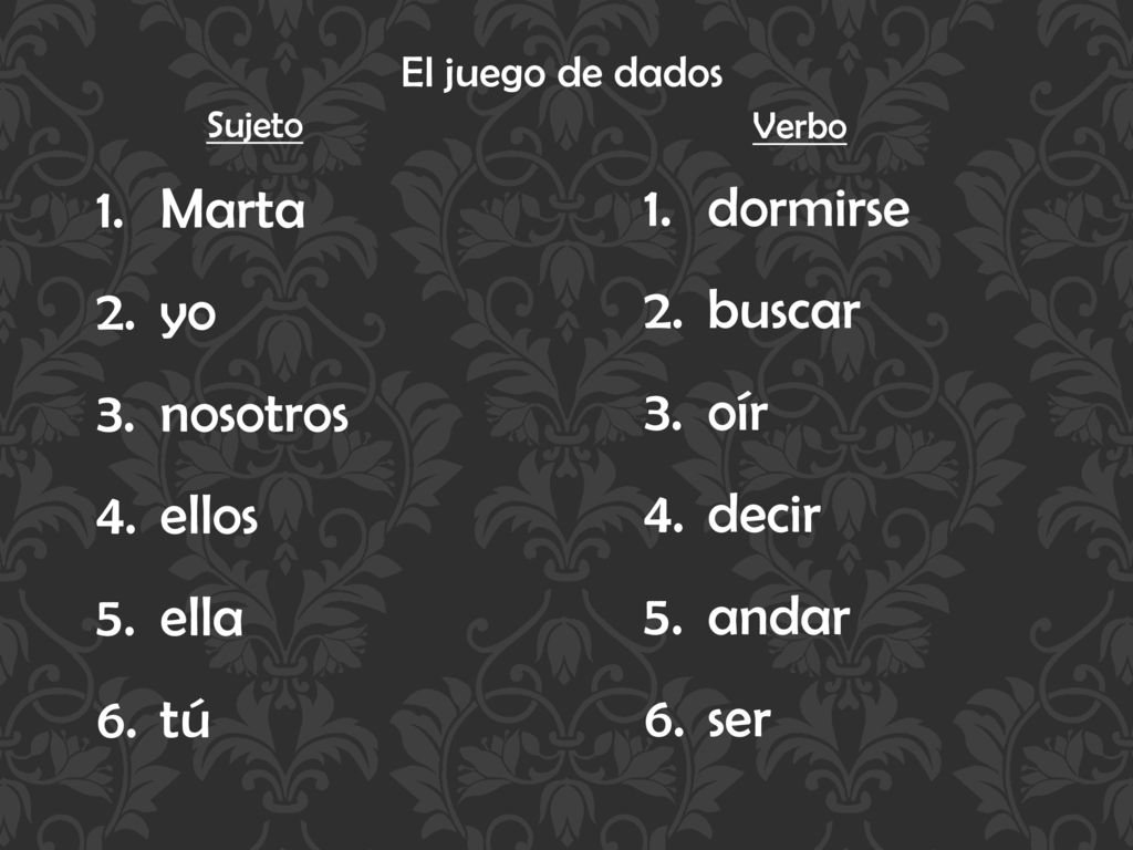 Marta dormirse yo buscar nosotros oír ellos decir ella andar tú ser