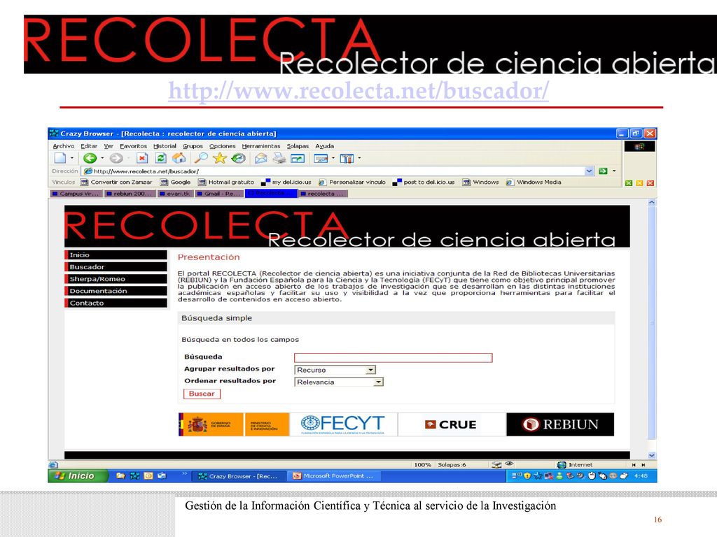 Gestión de la Información Científica y Técnica al servicio de la Investigación.