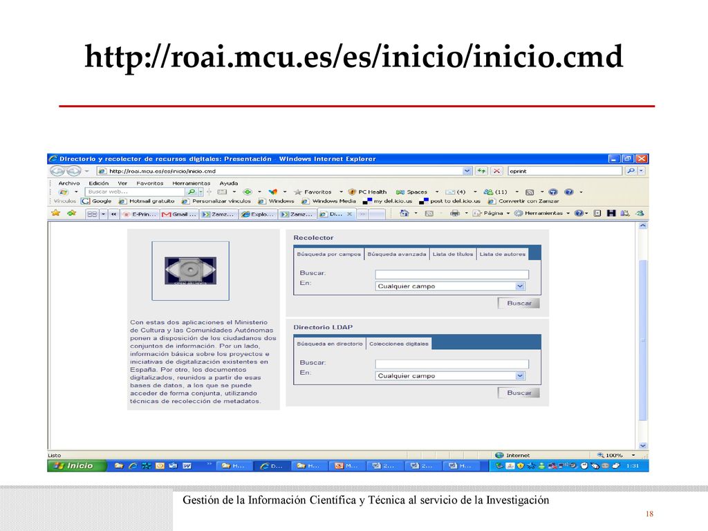 Gestión de la Información Científica y Técnica al servicio de la Investigación.