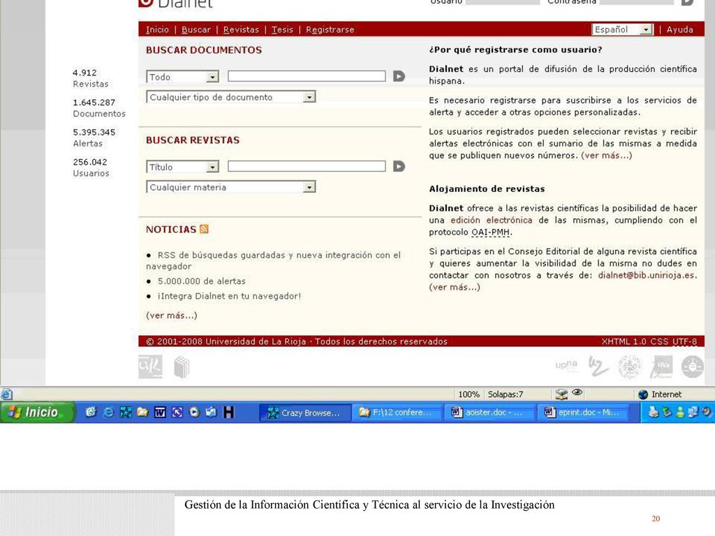 Gestión de la Información Científica y Técnica al servicio de la Investigación.