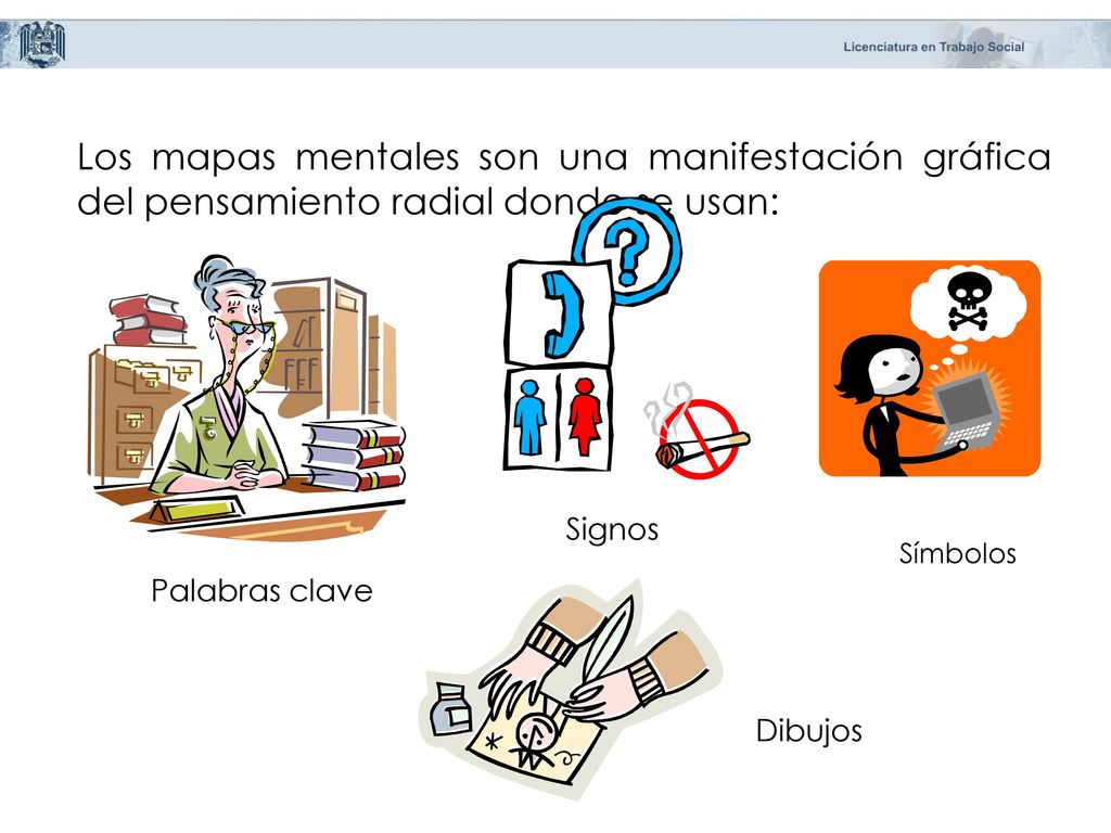 Los mapas mentales son una manifestación gráfica del pensamiento radial donde se usan: