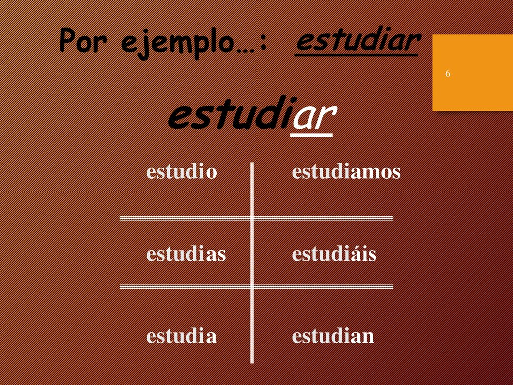 Por ejemplo…: estudiar estudi ar estudi o as a amos áis an