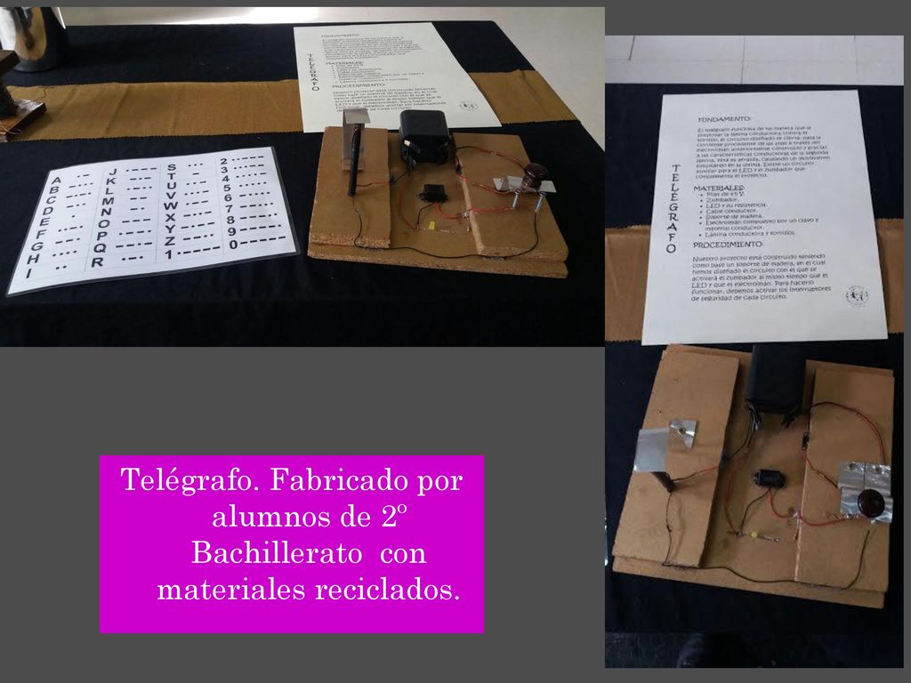 Telégrafo. Fabricado por alumnos de 2º Bachillerato con materiales reciclados.