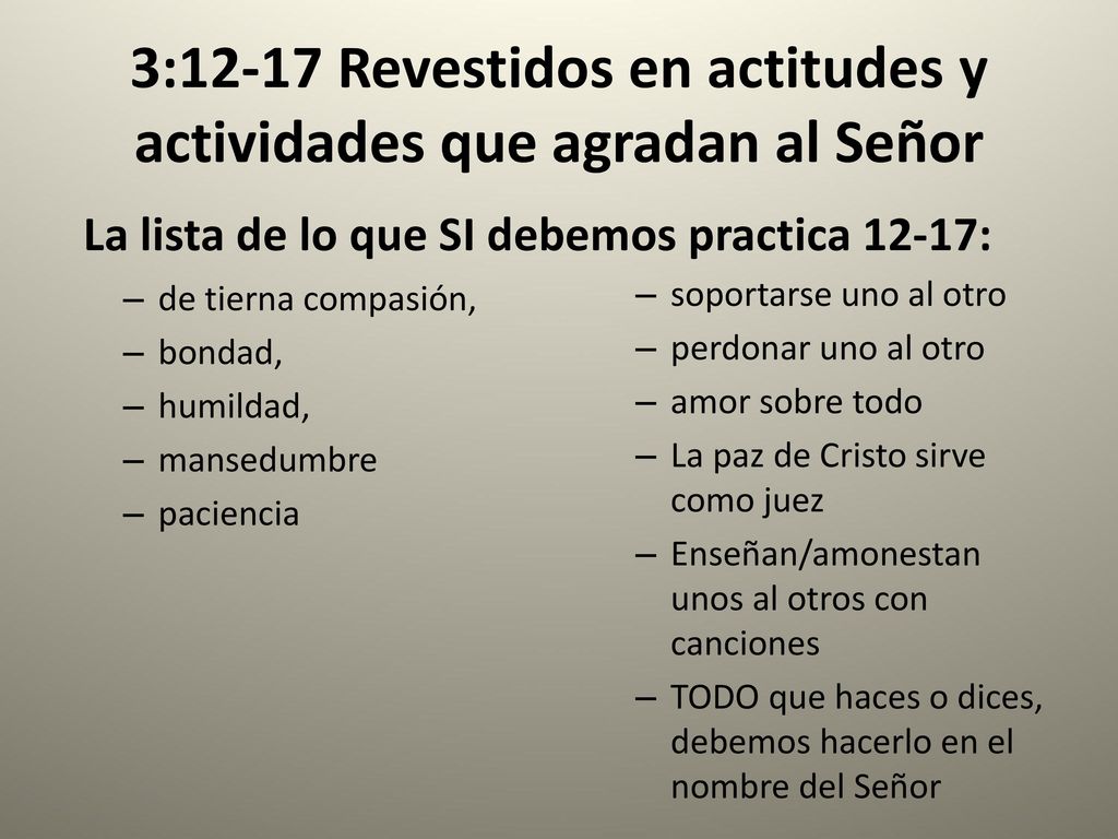 3:12-17 Revestidos en actitudes y actividades que agradan al Señor