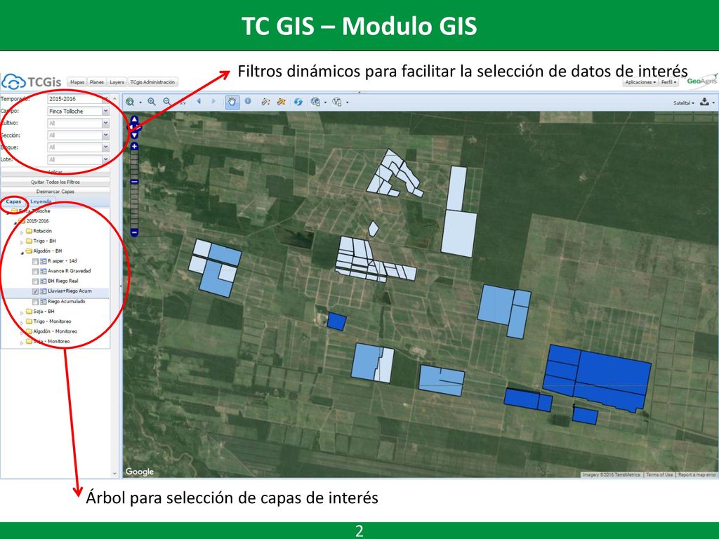 TC GIS – Modulo GIS Filtros dinámicos para facilitar la selección de datos de interés.