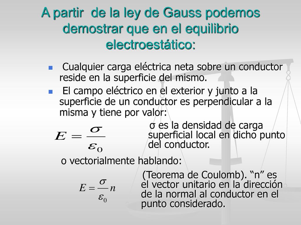 A partir de la ley de Gauss podemos demostrar que en el equilibrio electroestático: